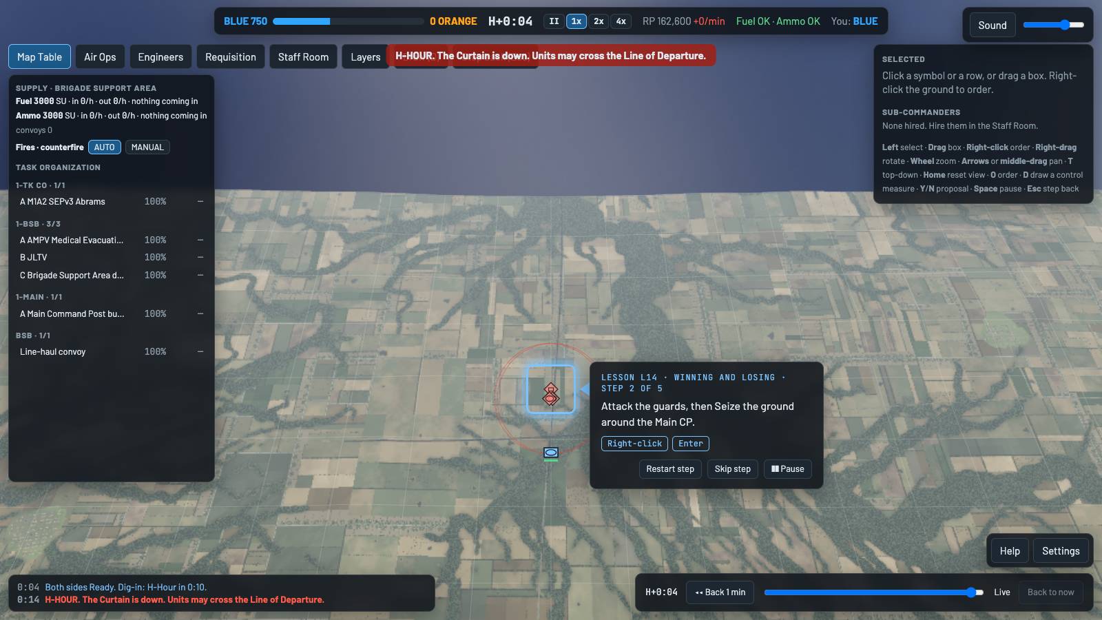 The Map Table during a lesson: your units, the enemy sightings and the land.